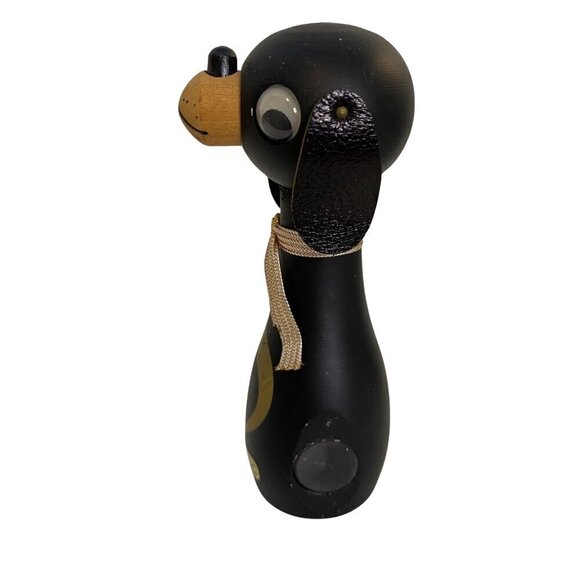 Vintage 1960s Black Wooden Dog Salt & Pepper Shakers – Side‑Magnetic – MCM - Picture 5 of 11